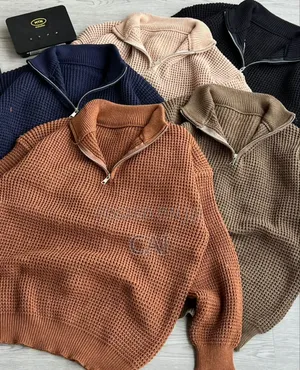 Generic Unisex Waffle-Knit Quarter-Zip Sweaters.