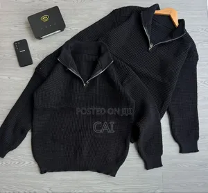 Generic Unisex Waffle-Knit Quarter-Zip Sweaters.