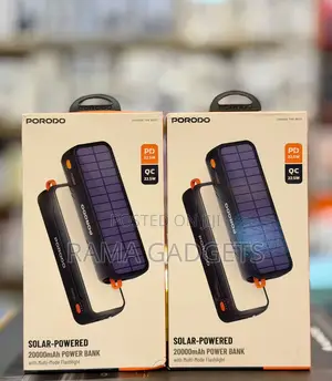 Porodo 20000mah Solar-Powered Power Bank With 22.5w Fast Charging