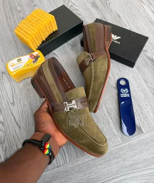 Olive Green Suede and Brown Leather Moc Toe Loafers