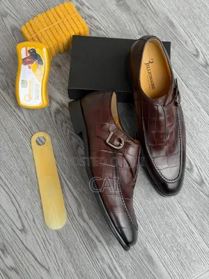 Brown Billionaire Brand Crocodile Embossed Leather Monk Strap Shoes.