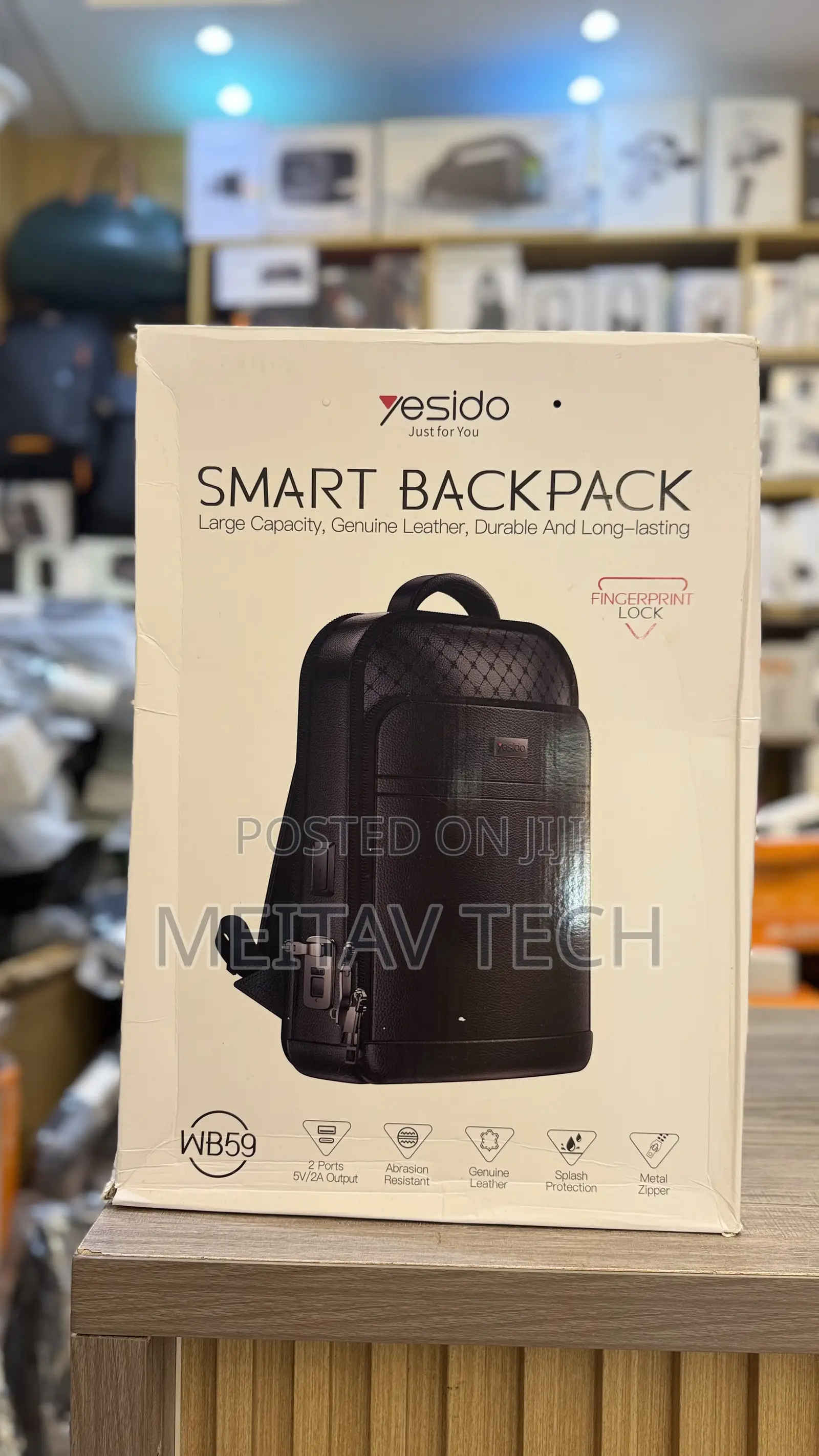 Yesido Genuine Leather Smart Backpack With Fingerprint Lock