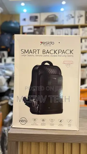 Yesido Genuine Leather Smart Backpack With Fingerprint Lock