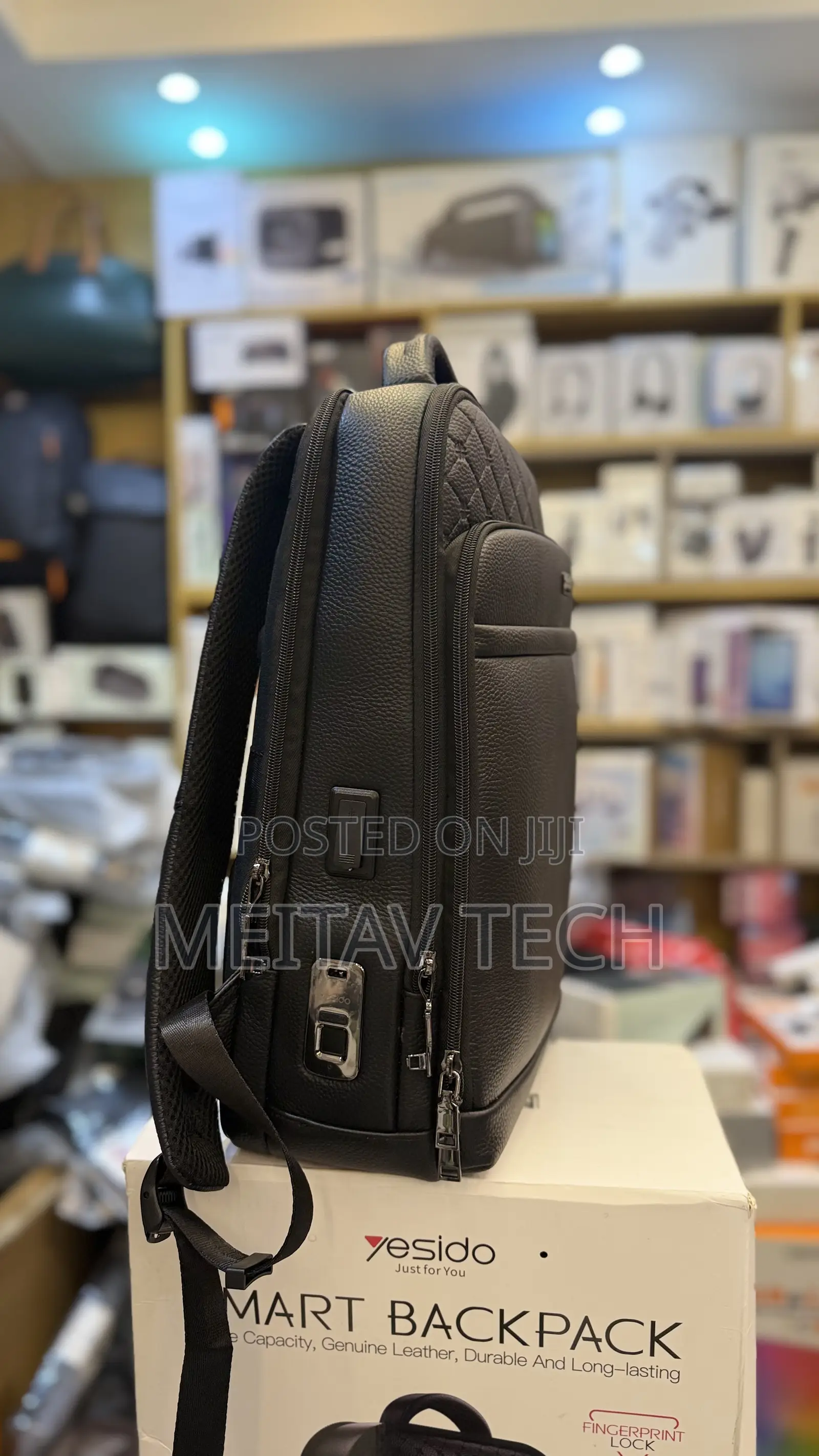 Yesido Genuine Leather Smart Backpack With Fingerprint Lock