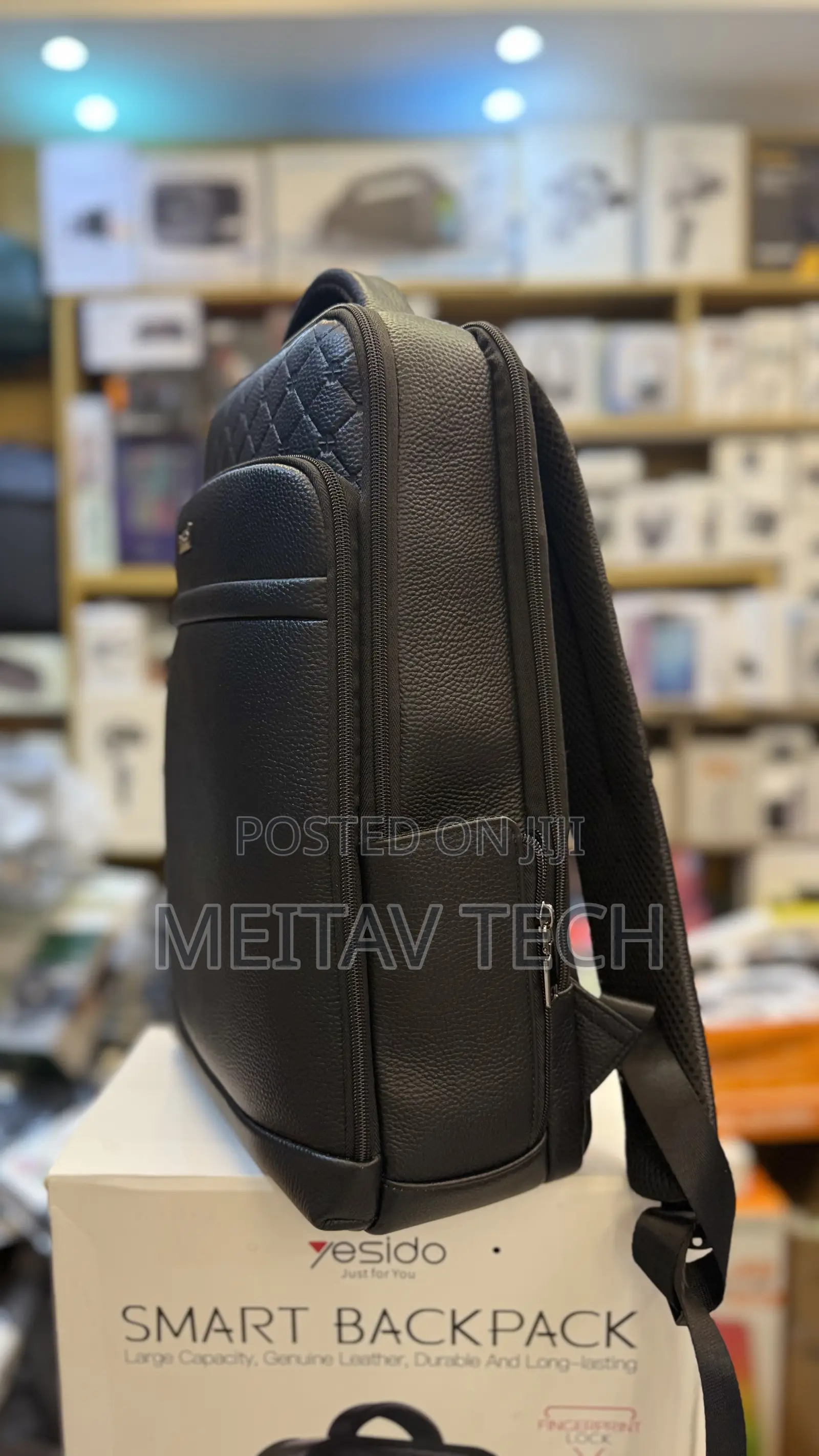 Yesido Genuine Leather Smart Backpack With Fingerprint Lock