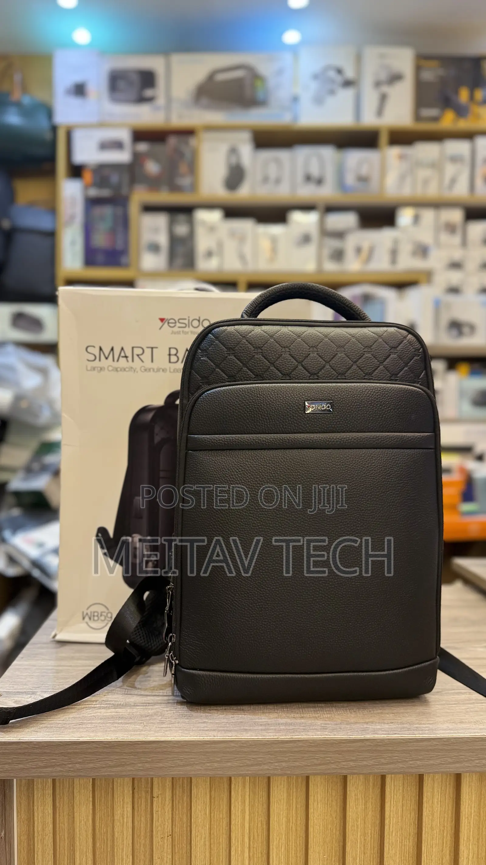 Yesido Genuine Leather Smart Backpack With Fingerprint Lock