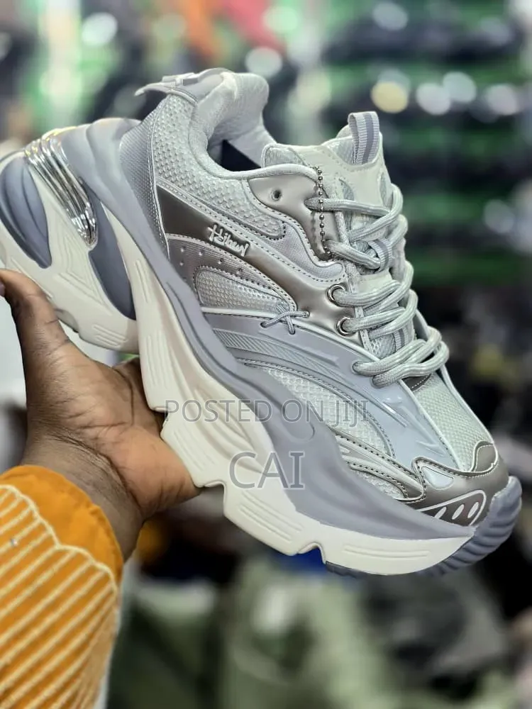 Trendy, Silver-Toned Chunky Dad Sneakers