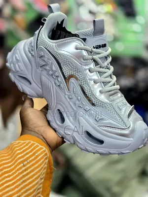Trendy, Silver-Toned Chunky Dad Sneakers