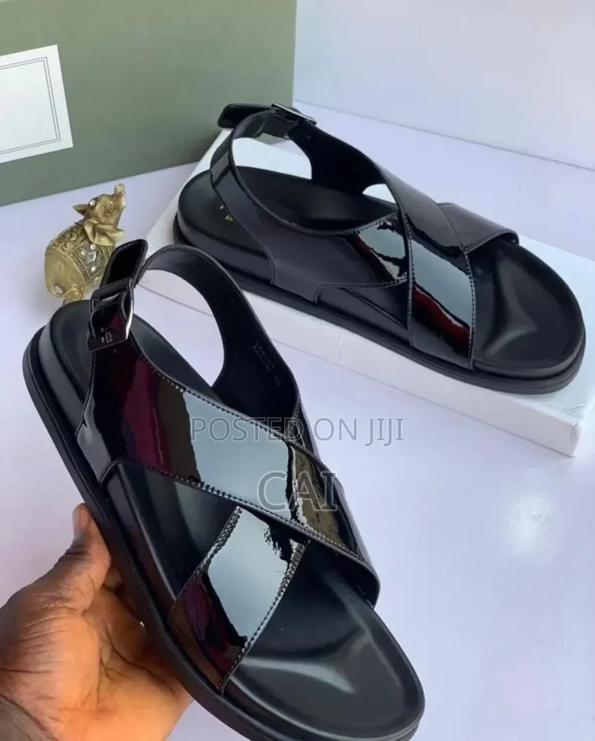 Black Charles Keith Caria Leather Platform Sandals