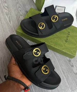 Gucci Black Leather Slide Sandals