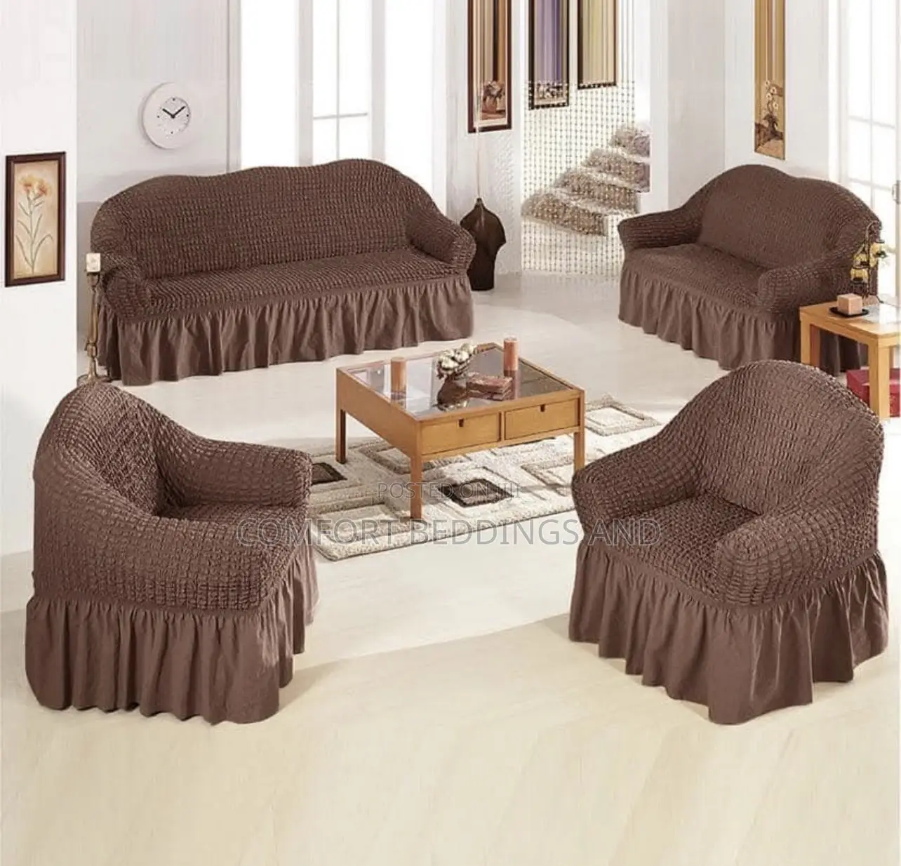 Elastic Sofa Covers 3:2:1:1 Coffee Brown