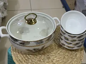 Elegant Gold Palm Leaf Ceramic Serving Set.