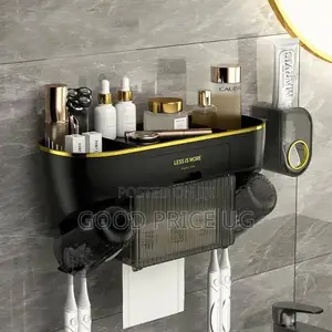Multifunctional Black Wall-Mounted Bathroom Organizer