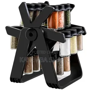 Rotating Spice Rack Organizer With 18 Glass Spice Jars – 360° Rotating