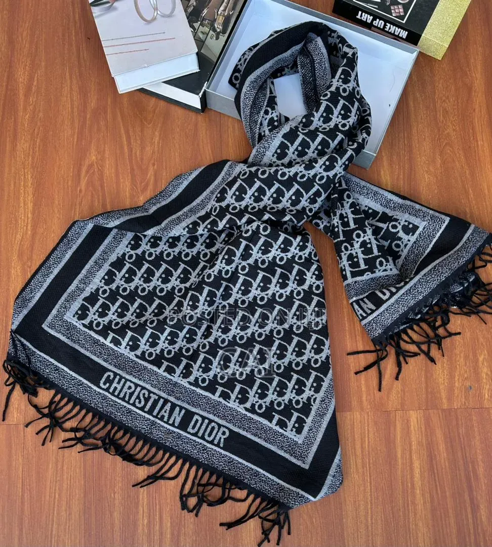Black and White Dior Oblique Monogram Scarf
