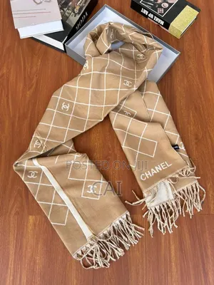 Beige and White Reversible Checkered Scarf Featuring the Chanel