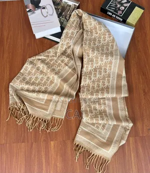 Beige and Ecru Dior Oblique Scarf Featuring the Hallmark Motif