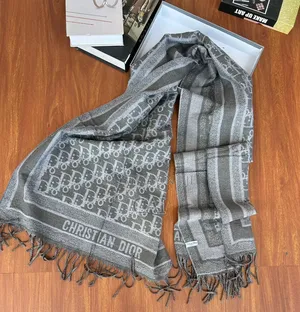 Pure Grey Christian Dior Oblique Fringed Scarf