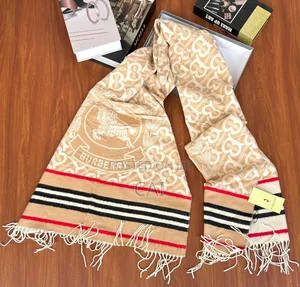 Burberry Monogram Jacquard Cashmere Scarf in Beige