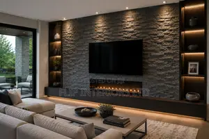 Luxury Stone Tv Wall Fireplace Interior Finishing Solutions