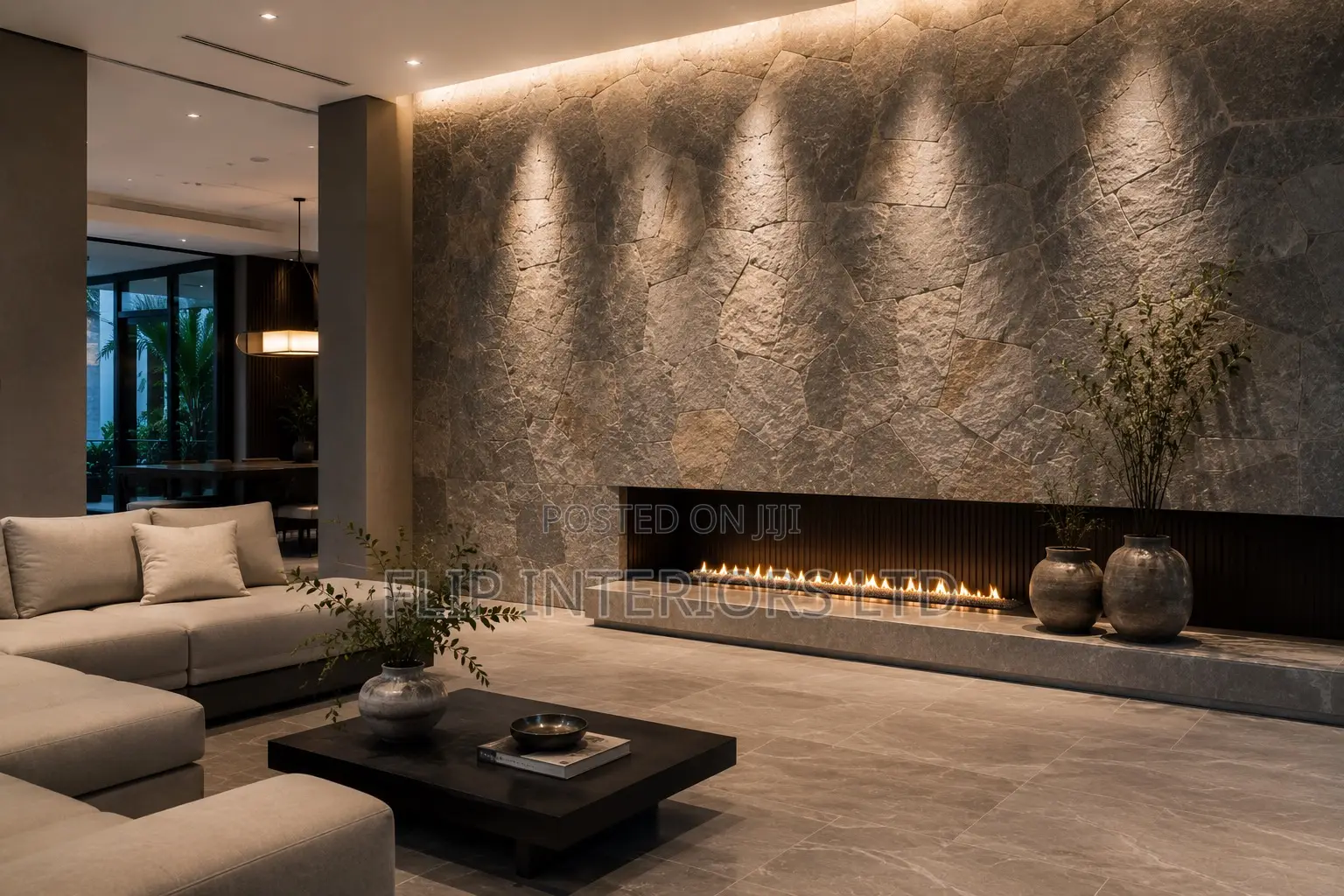 Stylish Living Room Stone Cladding Installation