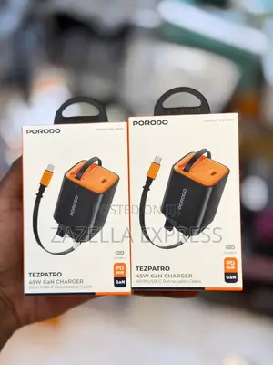 Porodo Tezpatro 45w Gan Charger With Usb C Retractable Cable