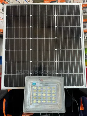 Blue Carbon Wawa Series Solar Flood Light With a Mono Solar Panel.