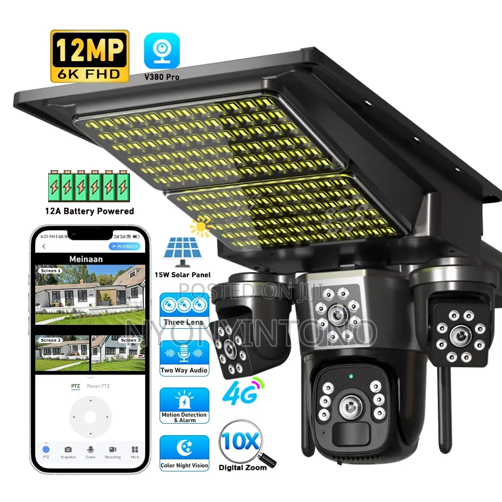 3 Lens 3 Screen PTZ Ai Digital Wireless Solar Camera With Flood Light