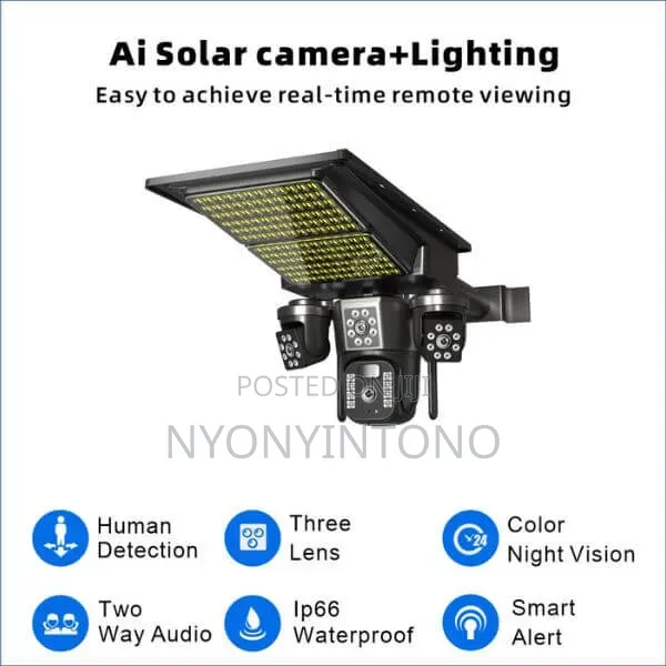 3 Lens 3 Screen PTZ Ai Digital Wireless Solar Camera With Flood Light