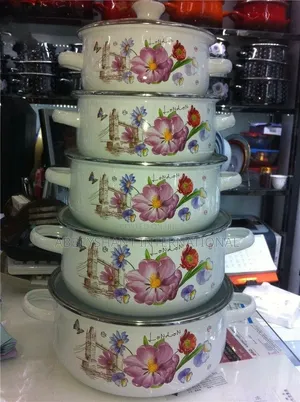 Nested White Enamel Stockpots/Cooking Pots