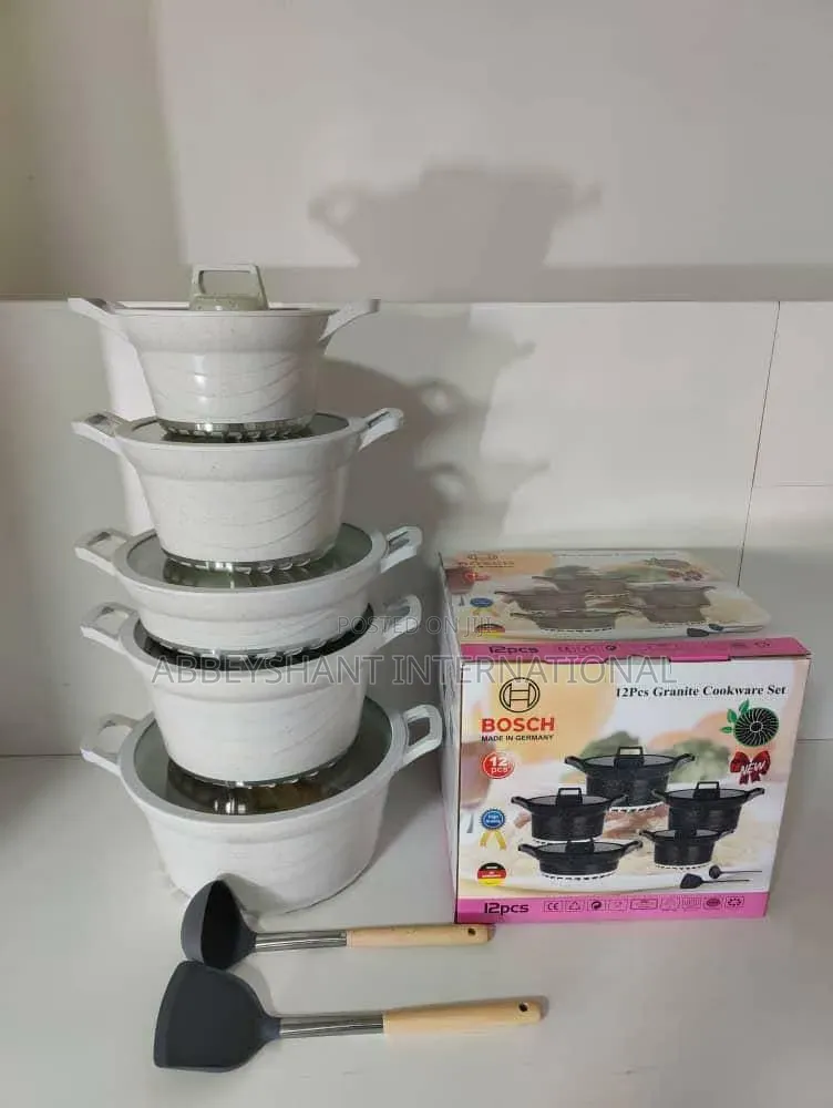 Bosch Granite 12-Piece Cookware Set Featuring a White Marble-Style