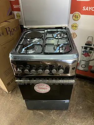 Roch 50*50 Cooker, 3gas + 1hotplate,Electric Oven Black Color.