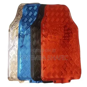 Red Metallic-Style Checker Plate Car Floor Mats.
