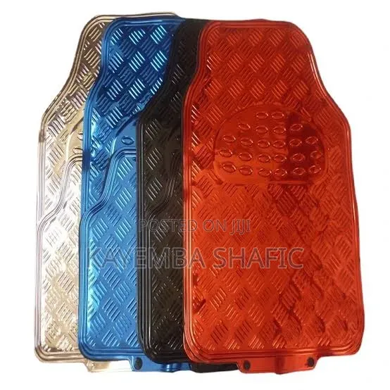 Red Metallic-Style Checker Plate Car Floor Mats.