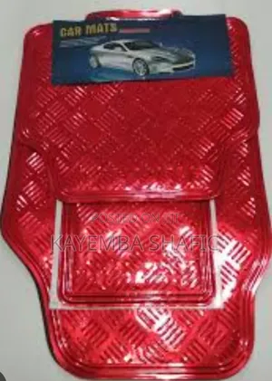 Red Metallic-Style Checker Plate Car Floor Mats.