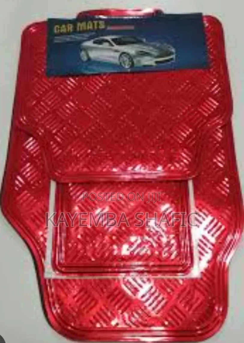 Red Metallic-Style Checker Plate Car Floor Mats.