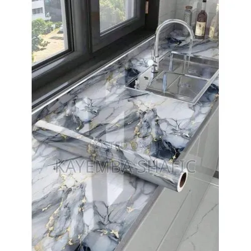 A Roll of Marble Wall Paper, a Self Adhesive Peel-and -Stick