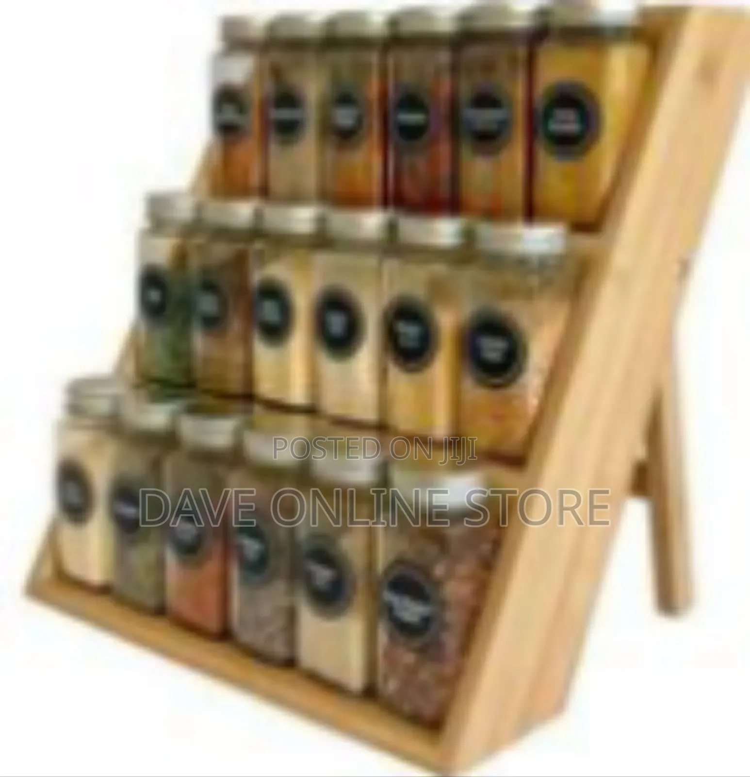 Tiered Bamboo Spice Rack Organizer With Glass Jars