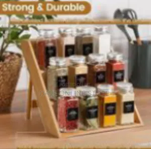 Tiered Bamboo Spice Rack Organizer With Glass Jars