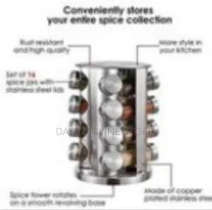 Rotating Stainless Steel Spice Rack Organizer With Glass Jars