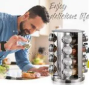 Rotating Stainless Steel Spice Rack Organizer With Glass Jars