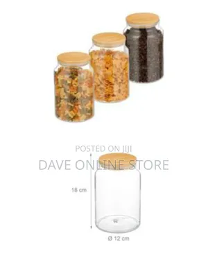 Airtight Glass Food Storage Canisters With Natural Wooden Lids.