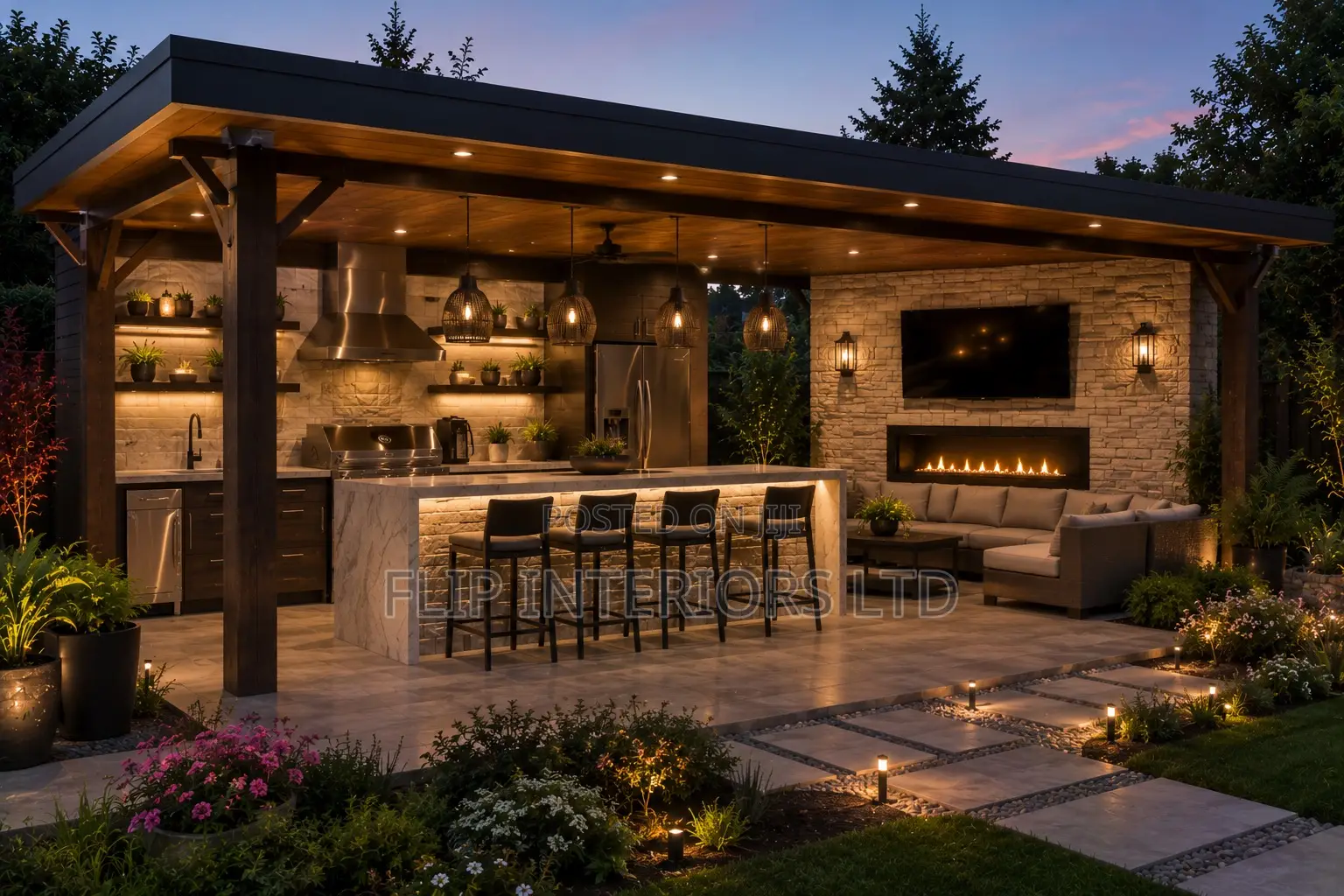 Luxury Outdoor Kitchen Gazebo Fireplace Lounge Solutions