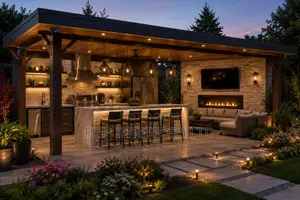 Luxury Outdoor Kitchen Gazebo Fireplace Lounge Solutions