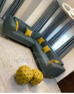 Seven Seater Sofa With Two Yellow Puff