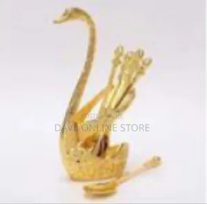 Elegant Golden Swan Cutlery Holder With Fruit Forks/Spoons Set