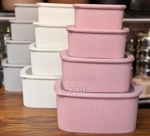 4 Rectangular Ribbed Plastic Storage Containers