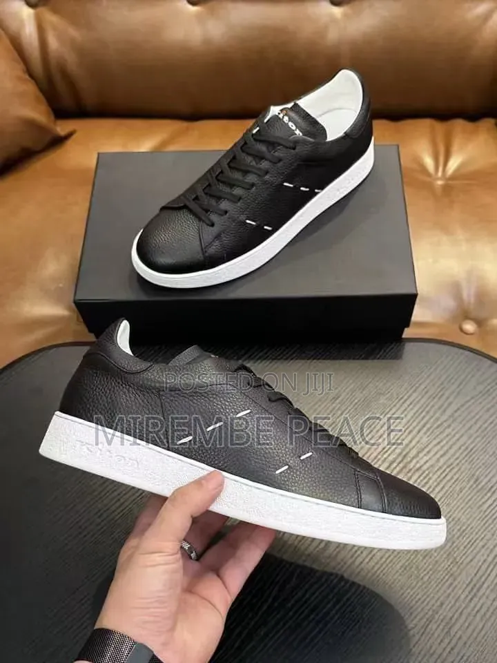 Black Leather Low Top Sneakers