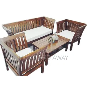 African Wooden 5 Seater Sofa Chairs With Center Table From