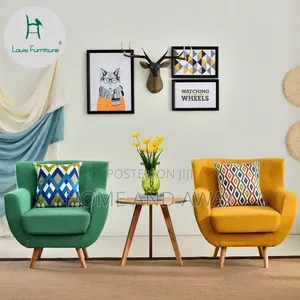A Set of High Legged Winged Sofas + Center Stool Any Colour